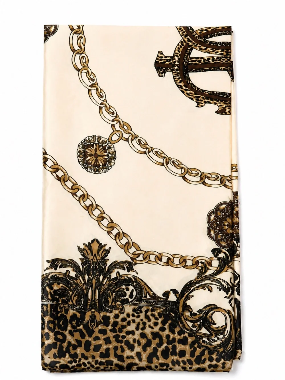 Luxe Leopard Chain Print Scarf 35.4” Square Head Bag Wrap NEW